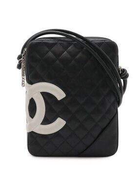 Chanel Cambon Line CC Logo Pochette Shoulder Bag Crossbody Soft Calf Black White